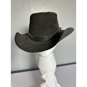 Head N Home Black Suede Leather Western Cowboy Indiana Jones Outback Hat Size M